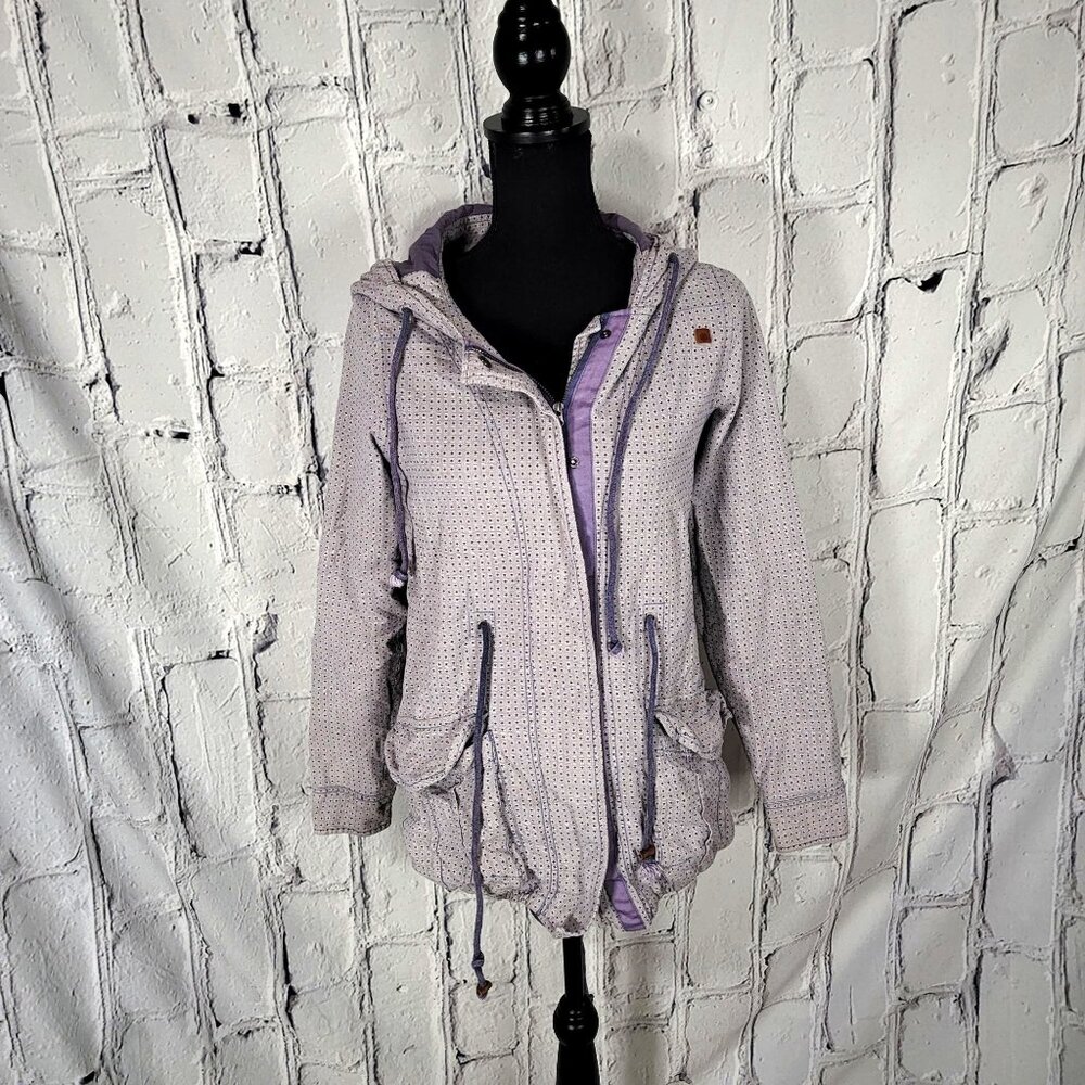 ELEMENT COATS Women's 8‎ Gray Purple Cinch Waist Hooded Jacket 100% Cotton Urban